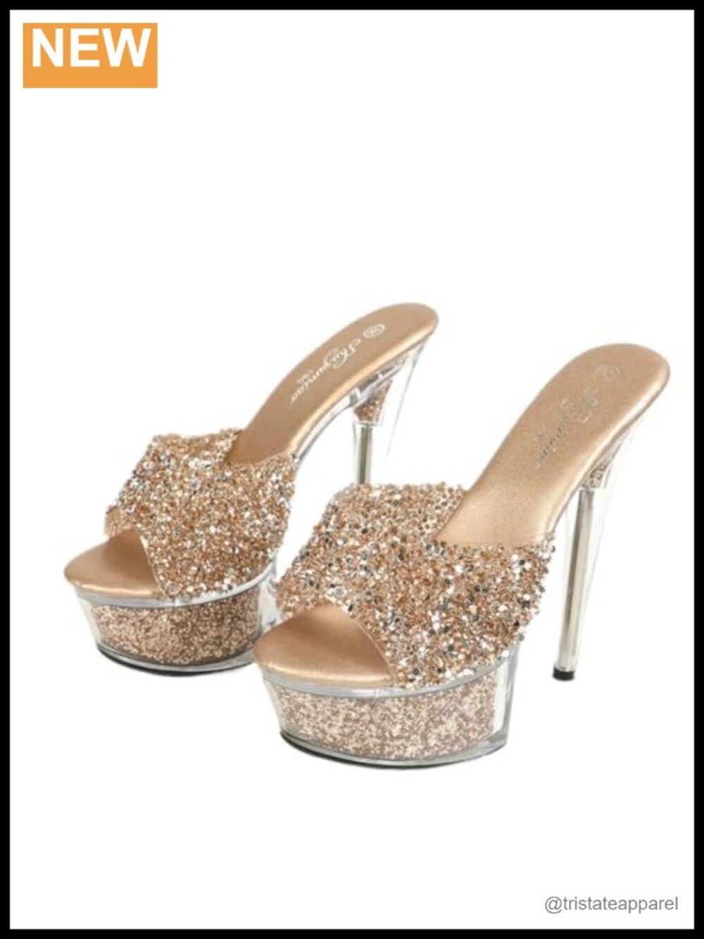Crystal Platform Stiletto Sandals 6 Inch Clear High Heels Ankle Strap Open Toe